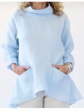 South Street Linen Peplum Tunic Light Blue Lagenlook Maine